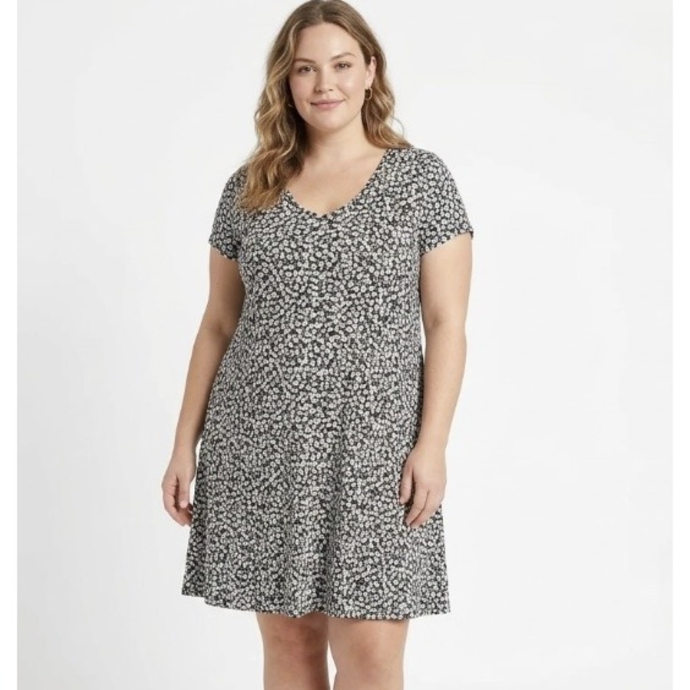 New Ivy Lane Black White Crew Neck Soft Stretch Casual Mini Dress XL